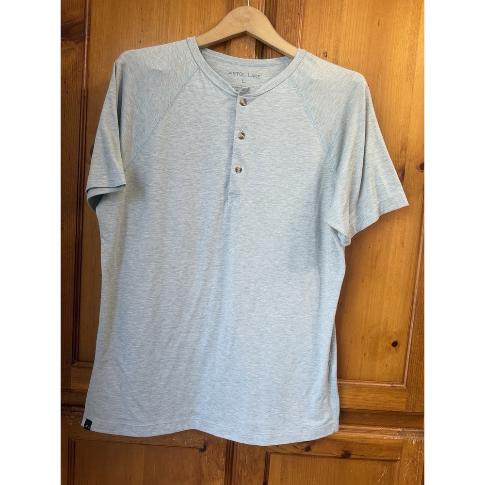 Pistol Lake Henley Shirt Men's L Blue Short Sleeve Cotton Eco-Friendly Tee